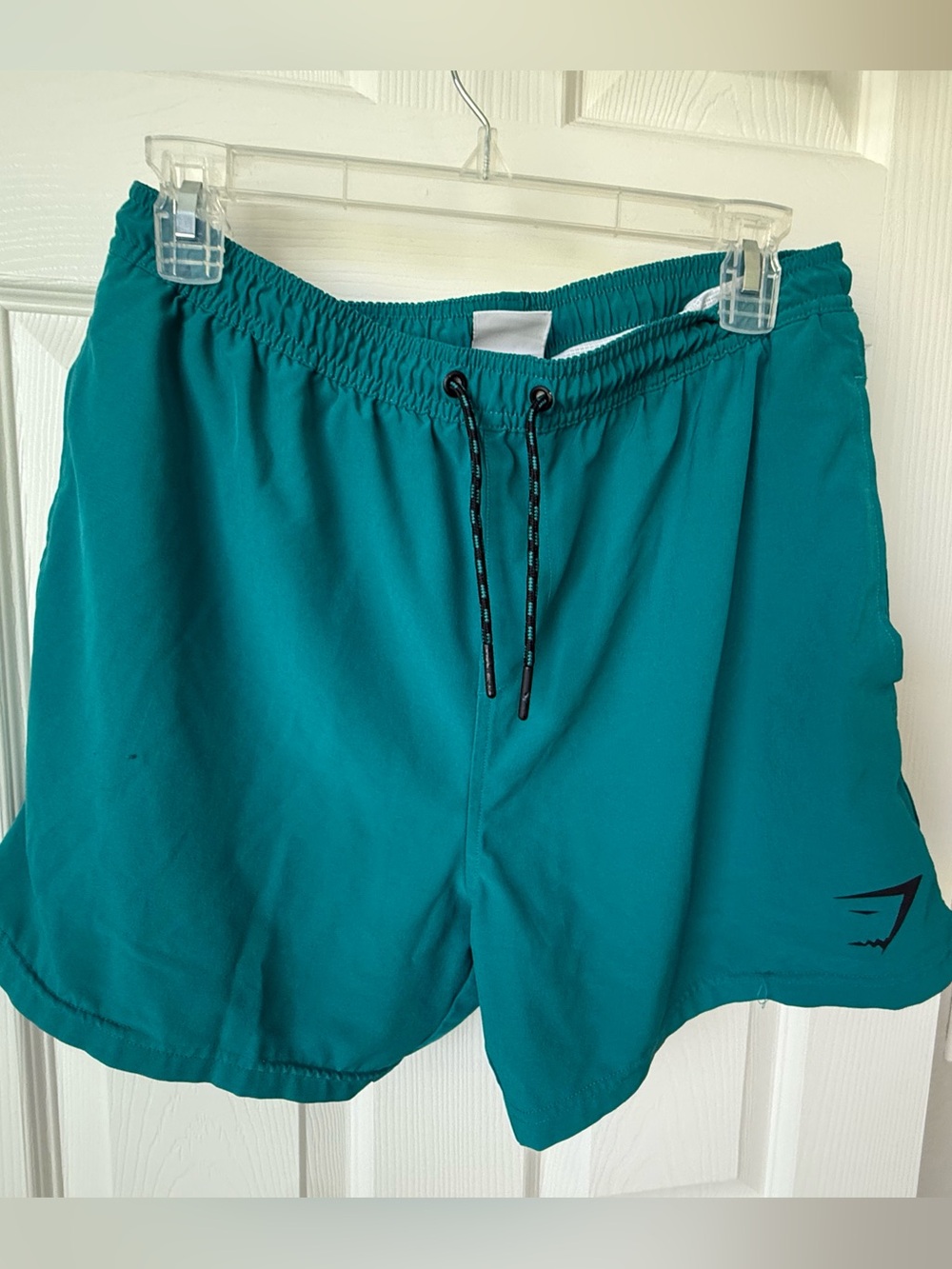 Gymshark Men's Teal Swim Trunks with Black Drawstring M